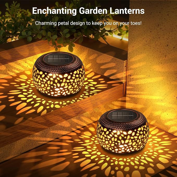 Solar Lanterns Outdoor Waterproof: 2 Pack Hollow Out Retro Metal Lantern Lights - Image 6