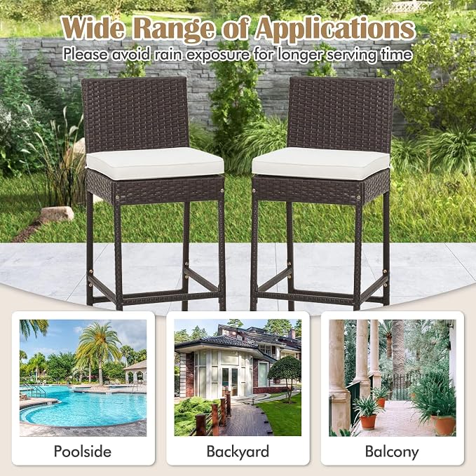 COSTWAY Outdoor Wicker Bar Stools Set of 2, Footrest and Backrest, Rattan - Image 7