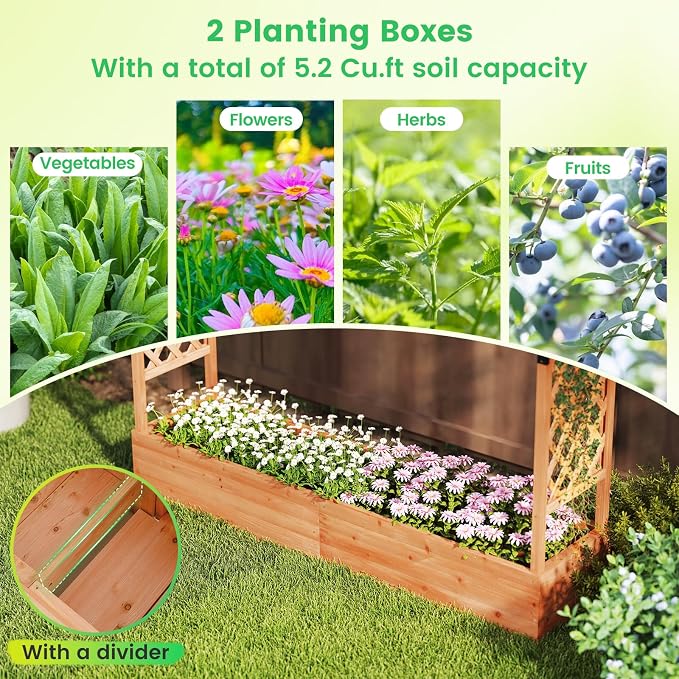 Giantex Raised Garden Bed with Trellis & Hanging Roof, Wood Planter Box with - Image 9