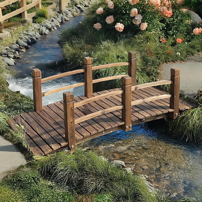 Wood Garden Bridge Classic Wooden Arch Stained Finish Footbridge by EPICOZY