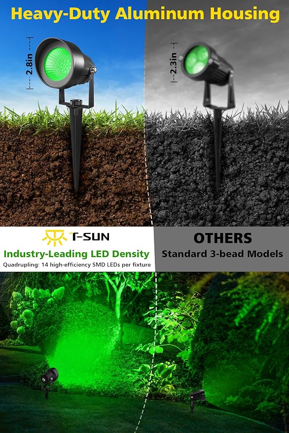 T-SUN Green Spotlight Outdoor, Waterproof LED Landscape Lighting - Image 7