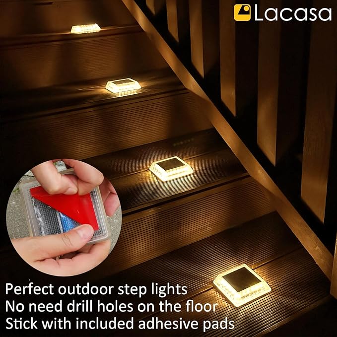 Lacasa Solar Deck Lights, 4 Pack 30LM LED Dock Light Warm White 2700K, Outdoor - Image 3