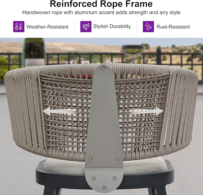 PURPLE LEAF Outdoor Counter Height Bar Stool Set of 2 Modern Rattan Bar Chairs - Image 3