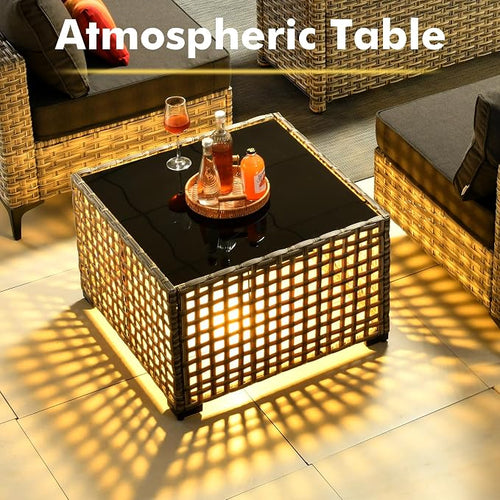 11-Piece Outdoor Sectional Sofa Set w/ 54" Fire Pit – L-Shaped Wicker Patio - Image 2
