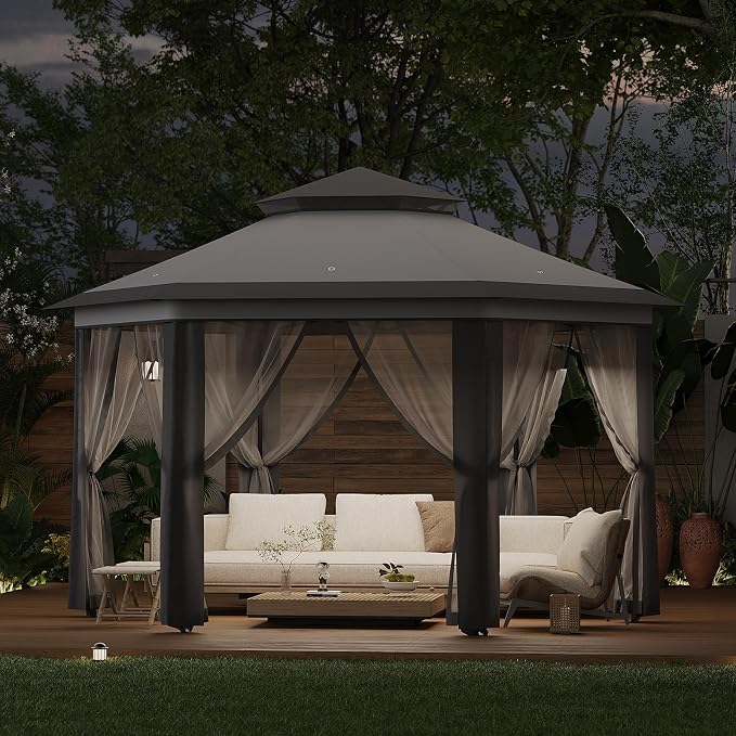 13' x 13' Pop-Up Gazebo, Hexagonal Canopy Shelter - Image 9