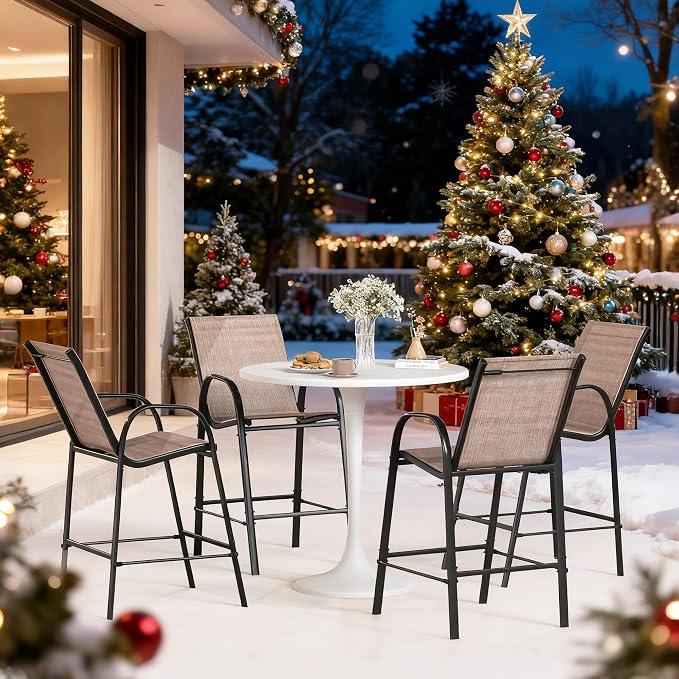 HOMREST Outdoor Bar Height Stools Set of 4, High Back Patio Chairs - Image 4