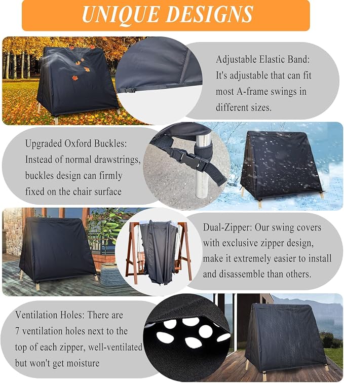 Patio Swing Cover A-Frame Swing Covers Waterproof 3 Seat UV Resistant Weather - Image 4