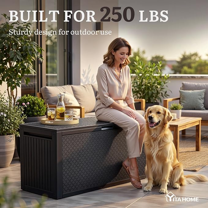 YITAHOME 90 Gallon Large Outdoor Deck Box, Lockable Waterproof Resin Storage Box - Image 3