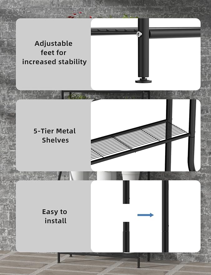 Plant Stand Indoor Outdoor, 5-Tier Metal Tall Plant Stands - Image 3