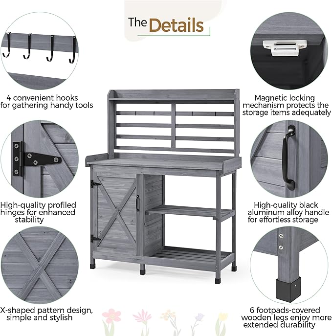 Yaheetech Outdoor Potting Bench, Large Horticulture Work Table Workstation - Image 4