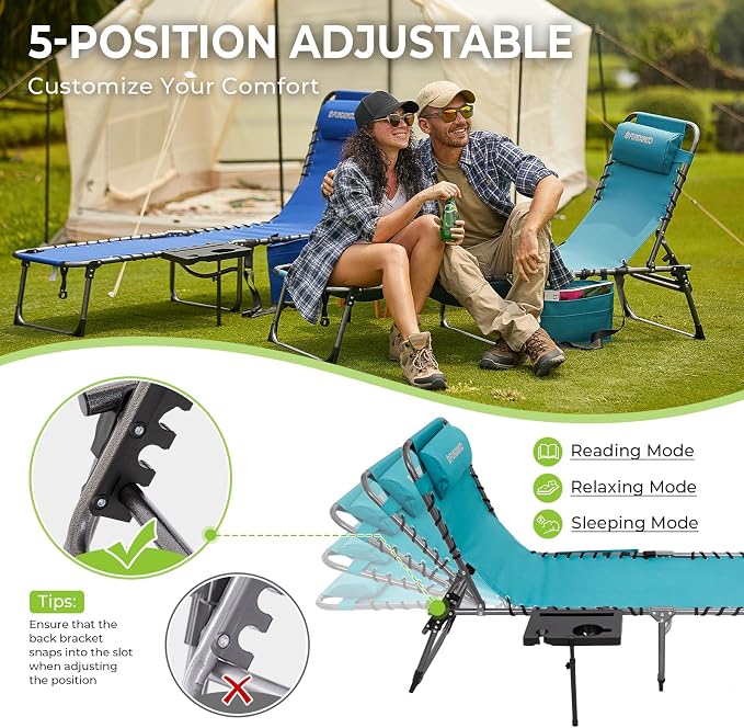 FUNDANGO 2 Pack Folding Chaise Lounge Chair Outdoor, 5 Positions Foldable Beach - Image 7
