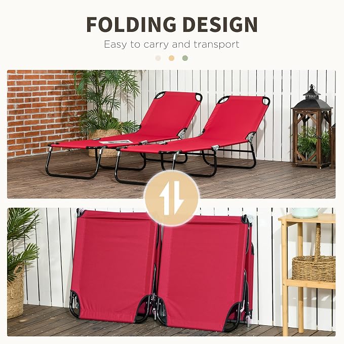 Outsunny 2 Piece Folding Chaise Lounge Pool Chairs, Outdoor Sun Tanning Chairs - Image 5