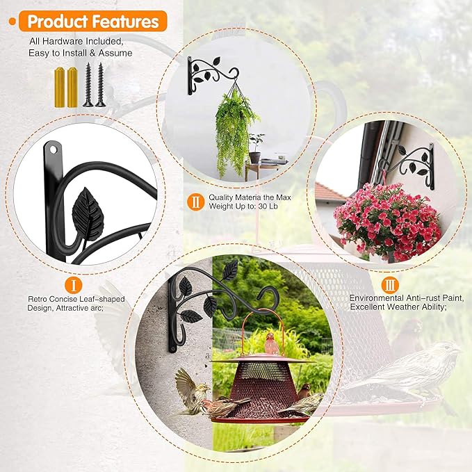 Axgo Wall Mount Hanging Plant Hook, Rust-Resistant Metal Plant Hanger - Image 2