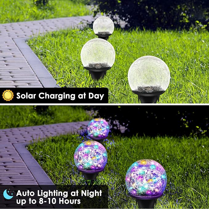 Solar Garden Lights, 2 Pack 80 LED Multicolor Cracked Glass Solar Outdoor - Image 4