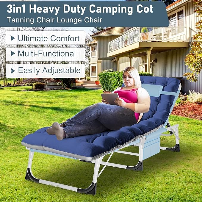 ABORON Oversized Folding Sun Tanning Chair, 3 in 1 Heavy Duty Chaise Lounge - Image 3