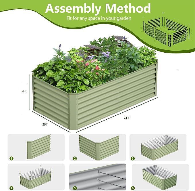 6x3x2FT Galvanized Raised Garden Bed, Galvanized Planter Boxes Outdoor - Image 4