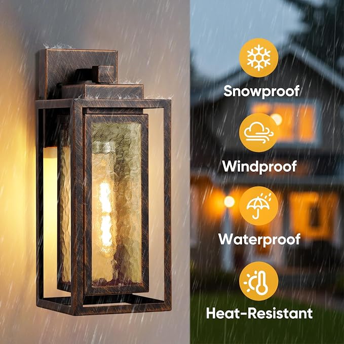 Water Ripple Exterior Porch Light Fixture, 2 Pack Outdoor Wall Lantern Black - Image 2