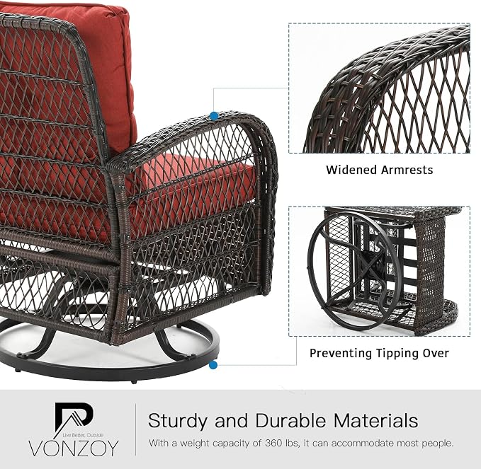 3 Pieces Patio Furniture Set, Outdoor Swivel Glider Rocker, Wicker Patio Bistro - Image 4