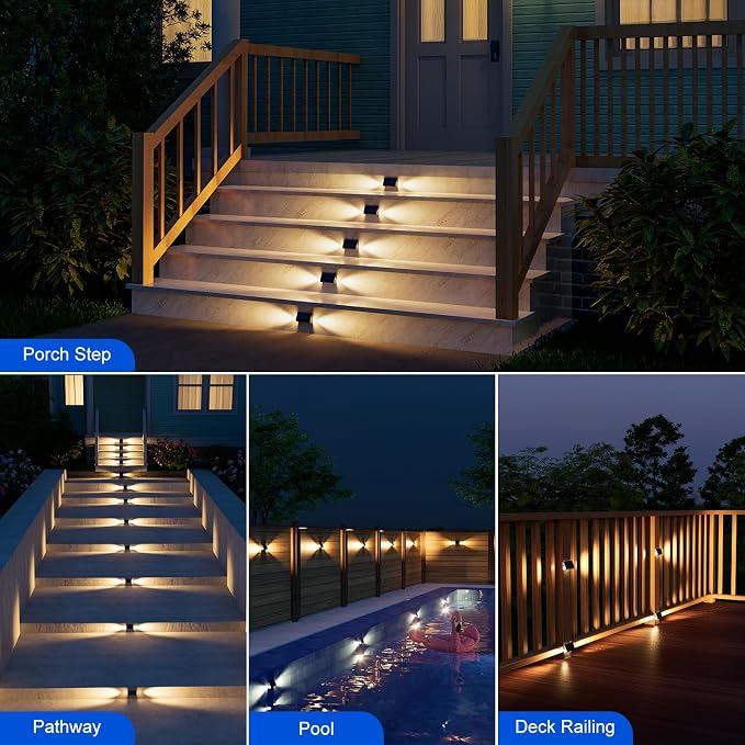 12 Pack Solar Powered Stair Lights Outdoor Waterproof Warm White Lamp - Image 5