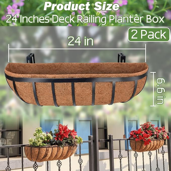 ZeeDix 24 Inch Railing Planter Box, 2 Pack Metal Window Boxes - Image 3