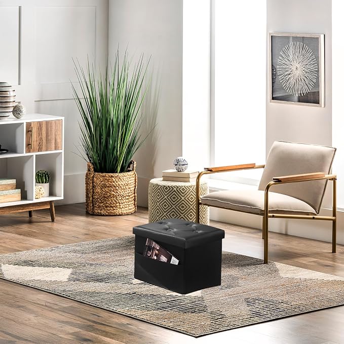 AmasSmile Storage Ottoman Folding Foot Rest Stool, Leather Footstool Bench - Image 5