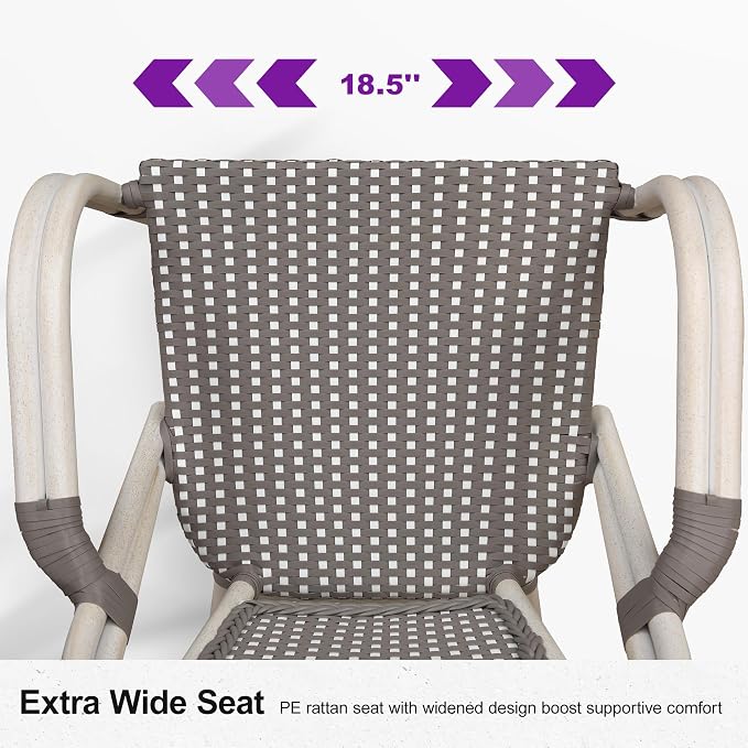PURPLE LEAF French Bistro Chairs Set of 2 Aluminum Hand-Woven Rattan Wicker - Image 4