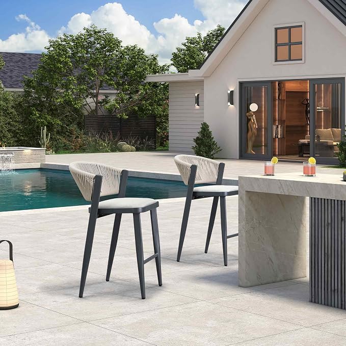 PURPLE LEAF Counter Height Bar Stool Set of 2 Patio Bar Stools Modern Bar - Image 2