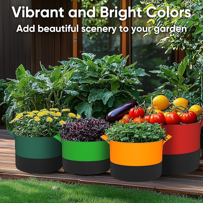 5-Gallon Grow Bags: 6 Pack Heavy Duty 350G Thickened Fabric Pots Nonwoven Felt - Image 6