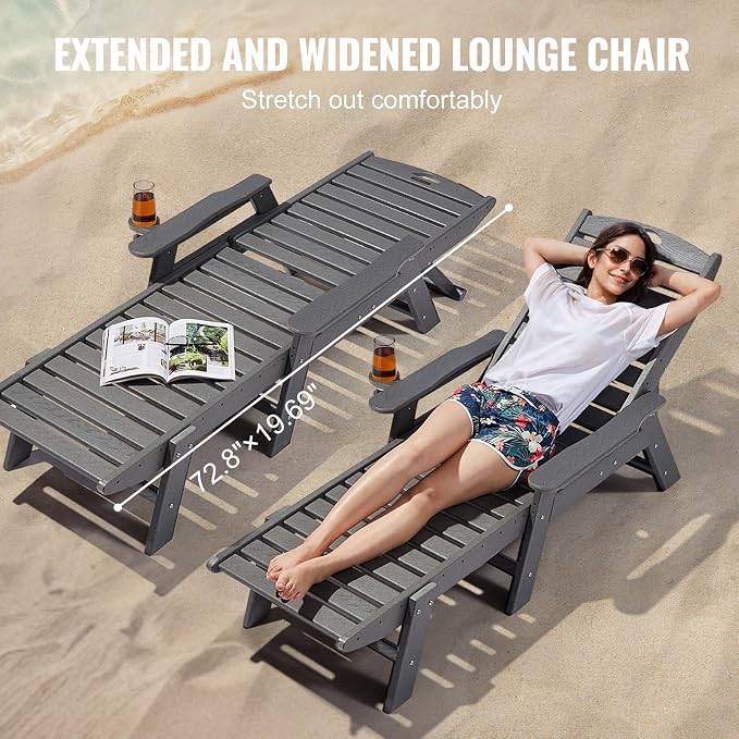 VEVOR Chaise Lounge Chair, 400 lbs Weight Capacity, 6 Positions Adjustable - Image 7