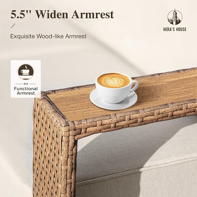 HERA'S HOUSE 6 Pieces Outdoor Rattan Furniture Set, 4 Sectional Patio Wicker - Image 6
