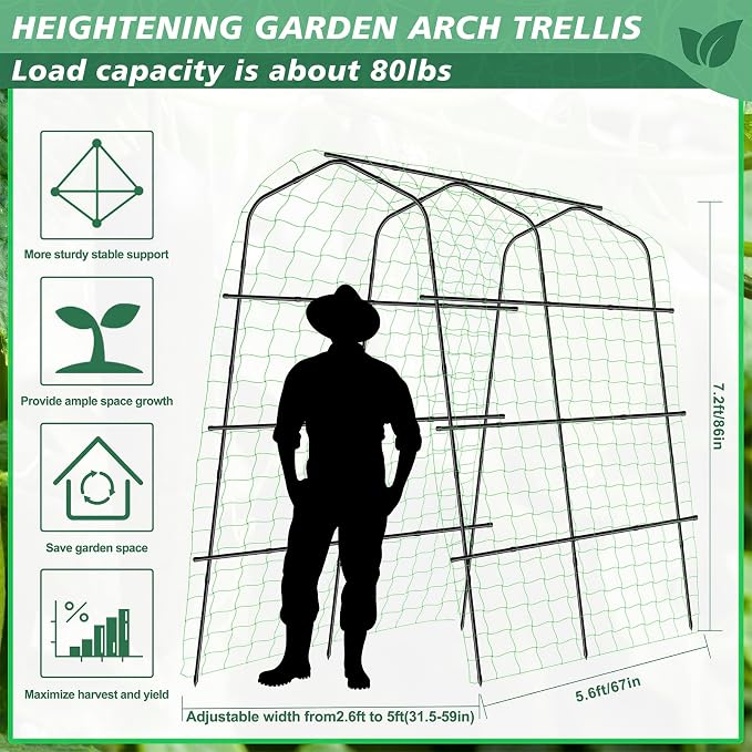 Tall Garden Arch Trellis for Climbing Plants Outdoor, 7.2 ft Walkway Trellis - Image 2