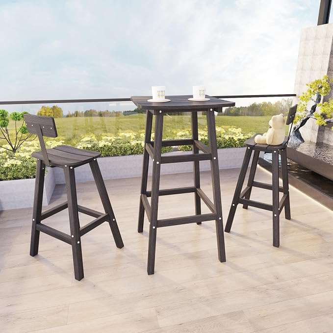 3-Piece Outdoor Counter Height Bar Table Set, HDPE Weather Resistant - Image 8