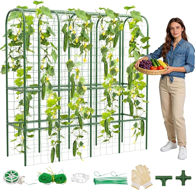 65" Tall Cucumber Trellis for Raised Bed, Garden Trellis for Climbing Plants by HOYEJYOU