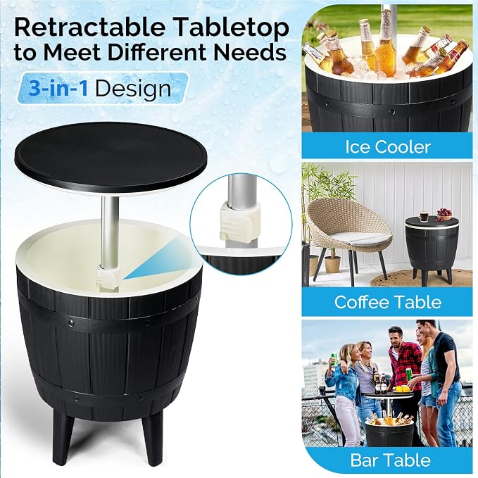 VINGLI 10 Gallon Patio Cooler Table, Portable Outdoor Party Bar - Image 5
