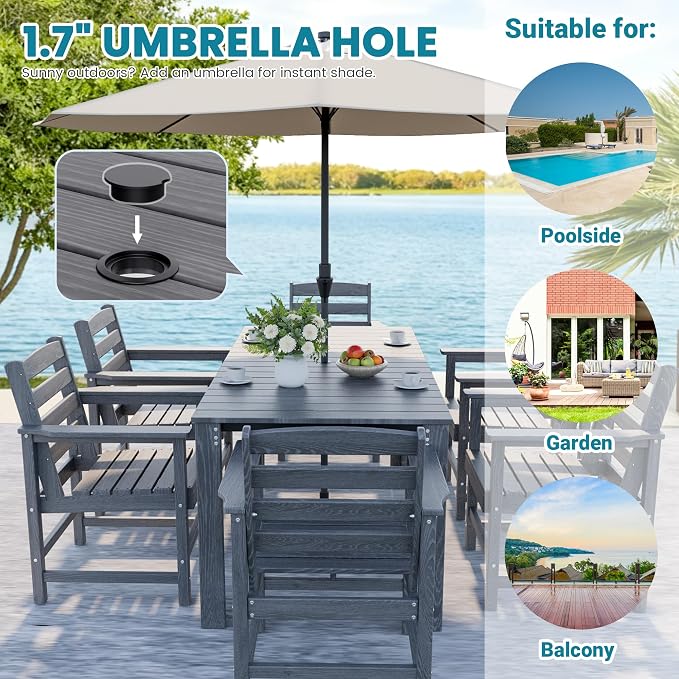 Outdoor HDPE Dining Table Set, 7-Piece Outdoor Dining Table Sets, Wood Grain - Image 3