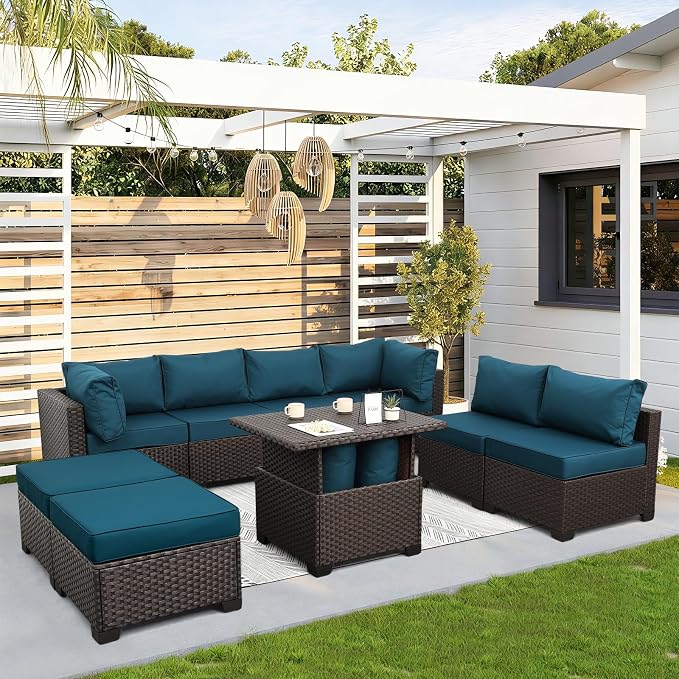9 Pieces Wicker Patio Furniture Set Outdoor PE Rattan Sectional Conversation by Lvidenoutdoor