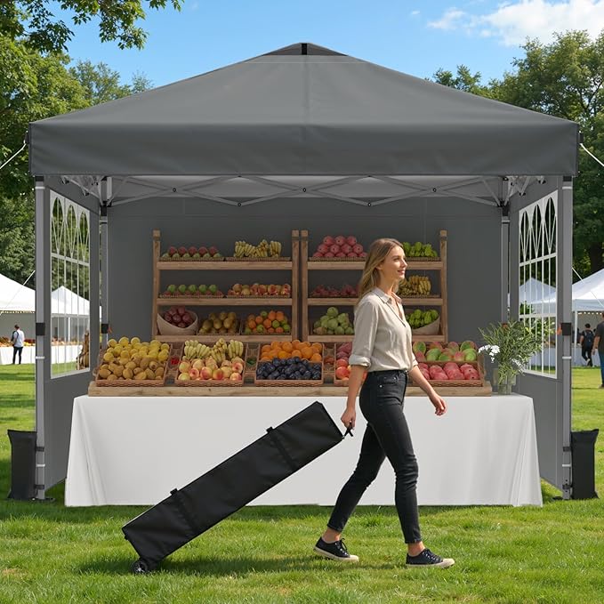 Pop Up Canopy Tent with Sidewalls, 10x10ft 10 Person Party Tent One Push Setup by Raynesys