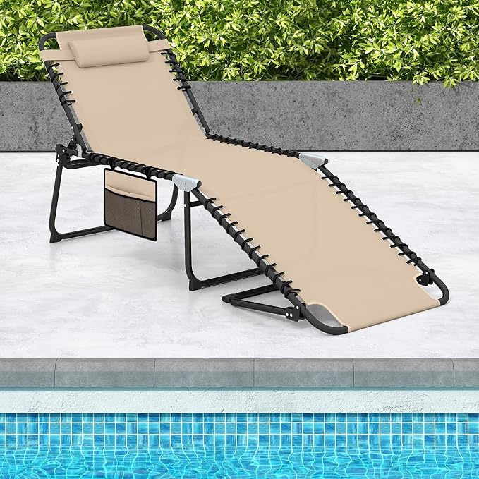 GYMAX Lounge Chair for Outside, 440lbs 27” Oversize Folding Beach Tanning - Image 9