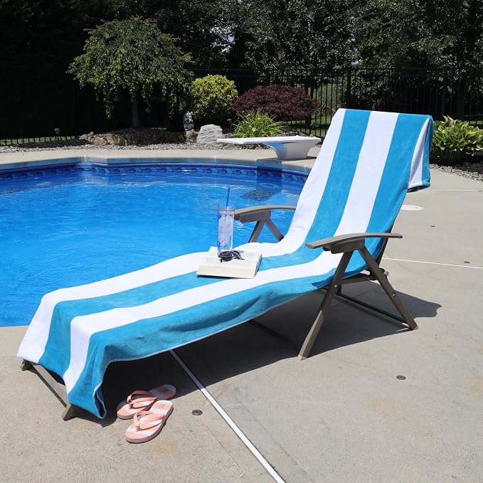 Superior Cabana Cotton Lounge Chair Cover, Outdoor Towel/Chaise Furniture Covers - Image 2