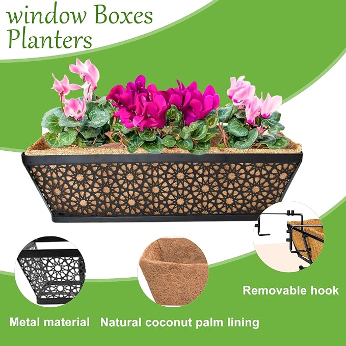 4 Pack 30" Railing Planter Window Box Deck Balcony Rail Planter Black Metal - Image 5