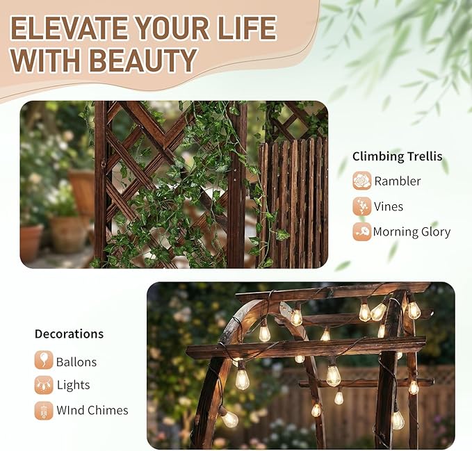 VINGLI Wooden Garden Arbor, Heavy Duty Outdoor Frame Trellis - Image 4