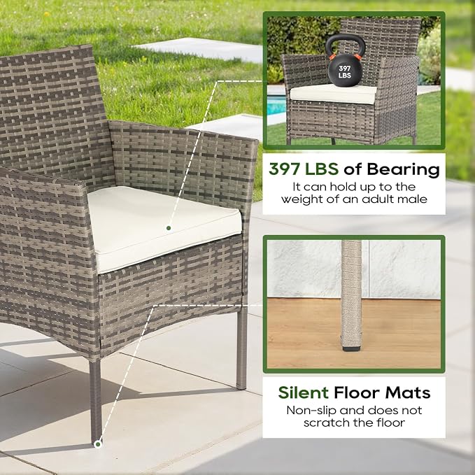 FDW | 3-Piece Patio Furniture Set | Gray & Khaki | Outdoor Wicker Furniture - Image 4