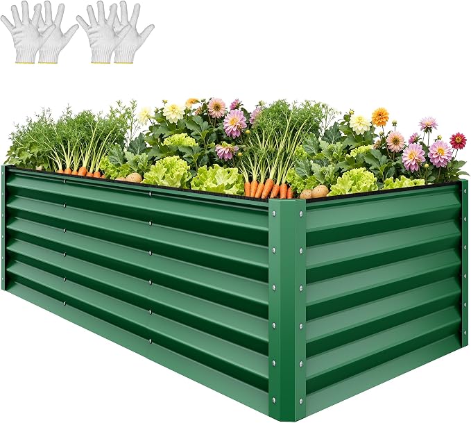 YITAHOME 8x4x3ft Large Raised Garden Bed Kit, Galvanized Metal Planter Box by YITAHOME