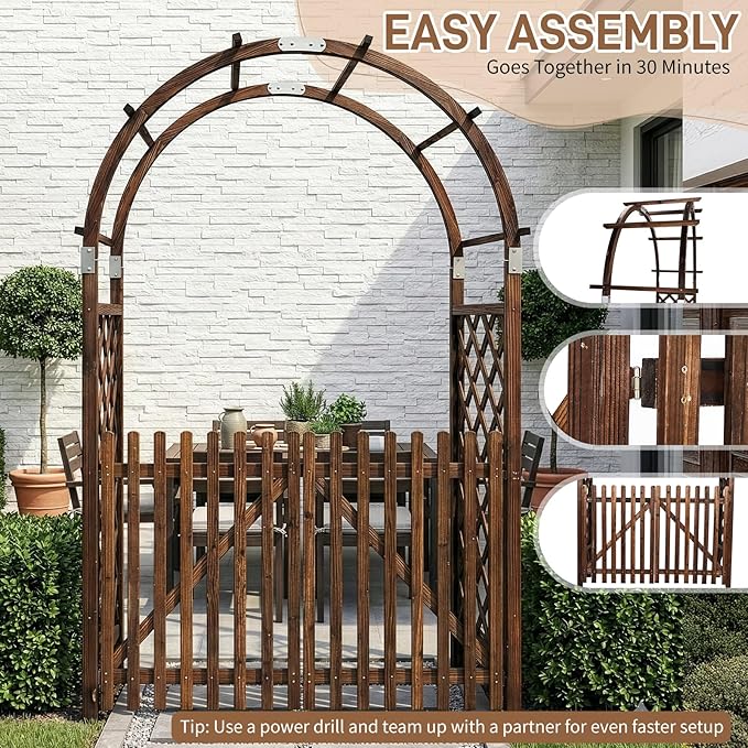 VINGLI Wooden Garden Arbor, Heavy Duty Outdoor Frame Trellis - Image 3