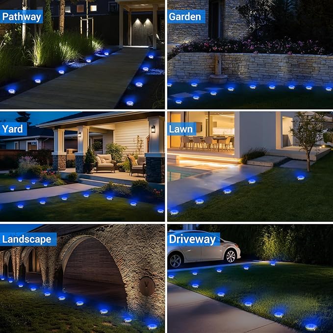 Peasur Mini Solar Ground Lights Outdoor, 4 Pack Flat Solar Powered Disc Lights - Image 6