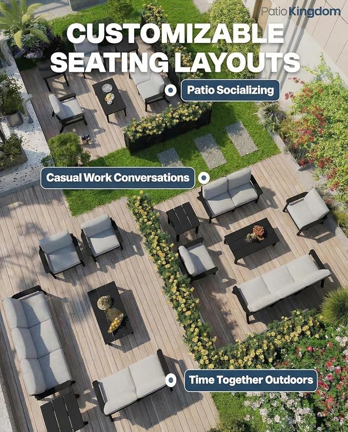 Patio Furniture Set with Washable Thick Grey Cushions, Coffee Table & Side Table - Image 7