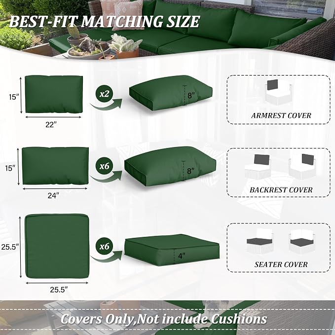 14 Pcs Outdoor Cushion Covers Patio Cushion Slipcovers Replacement Splash Proof - Image 2