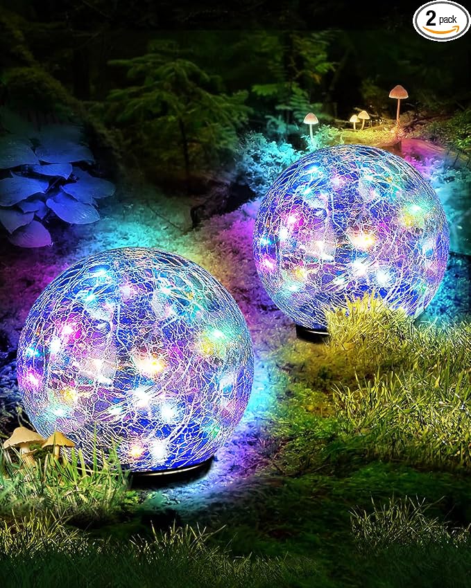 Coroor Garden Solar Ball Lights Outdoor Waterproof, 30 LED Cracked Glass Globe by Coroor