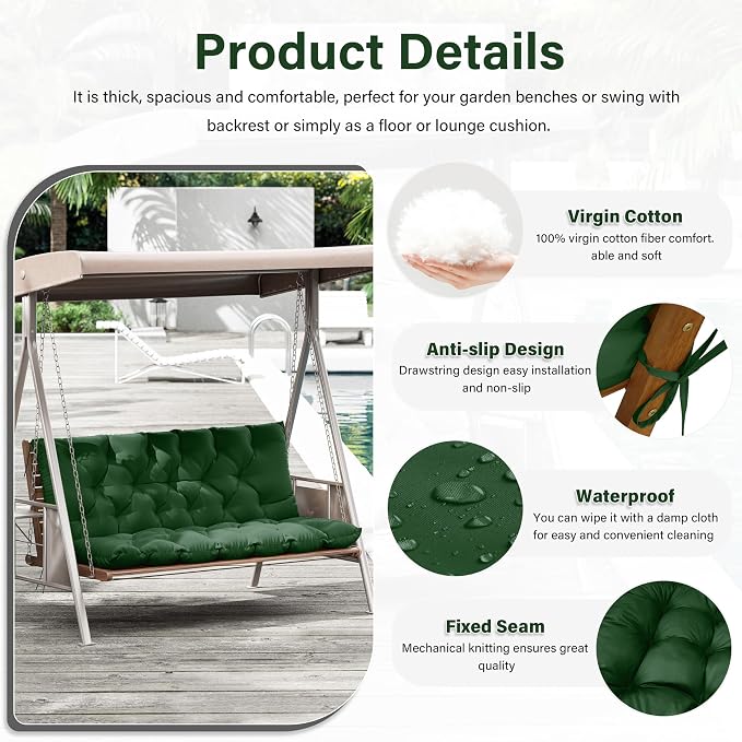 Porch Swing Cushion with Backrest, Waterproof Bench Cushion - Image 3