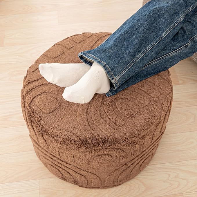 Asuprui Round Ottoman Pouf Ottoman Foot Stool Seat Faux Fur Bean Bag Foot Rest - Image 4